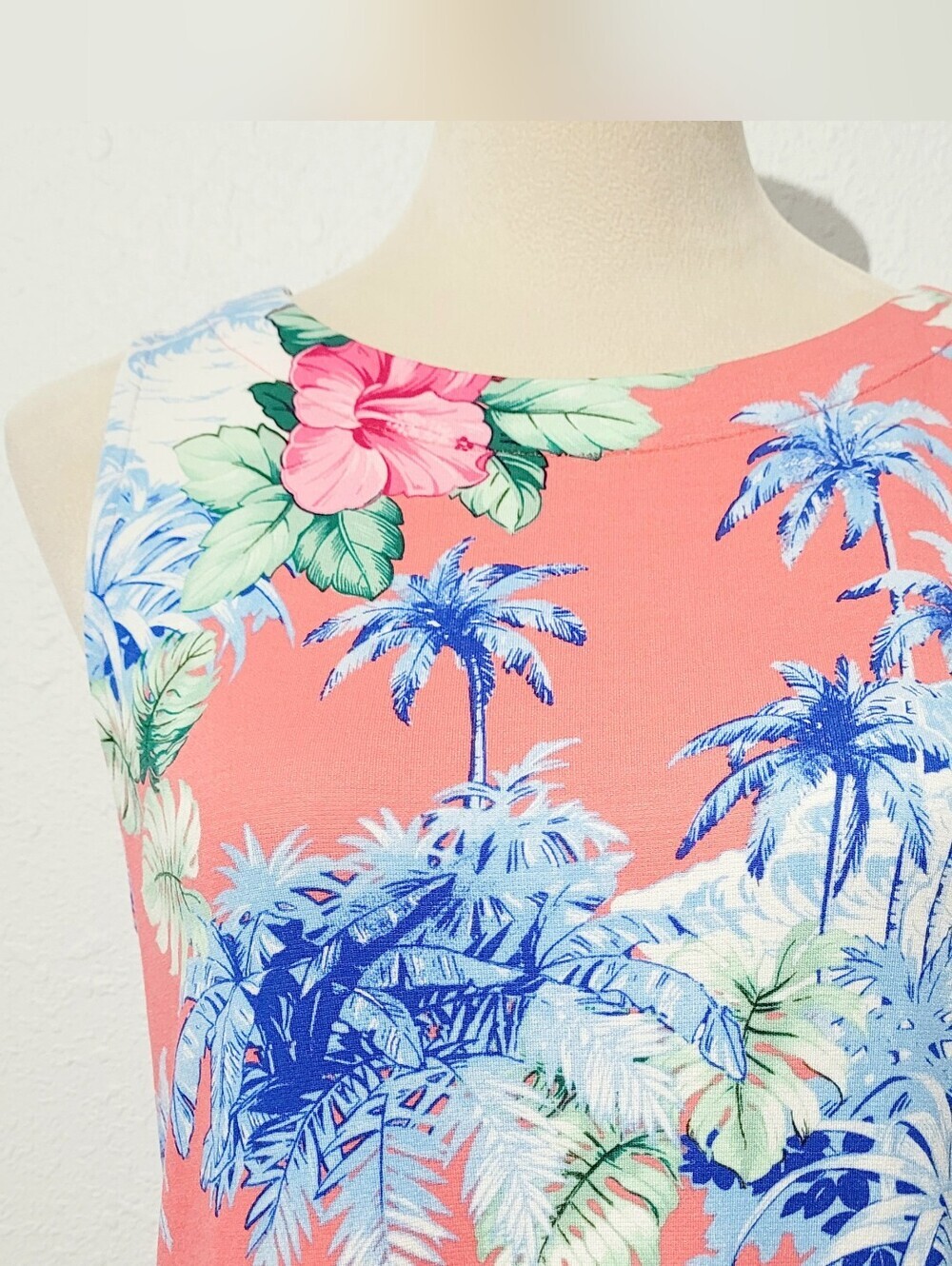 Tommy Bahama Tropical Palm Hibiscus Dress Medium Coral Sleeveless Resort Coastal - Picture 3 of 12